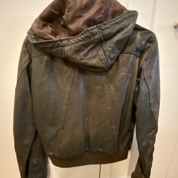 Please Brown Leather Bomber Jacket - Picture 4 of 4